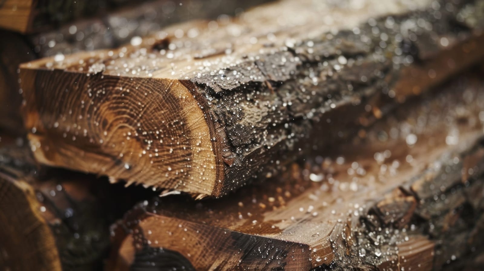Frost-covered firewood on a cold Montana morning